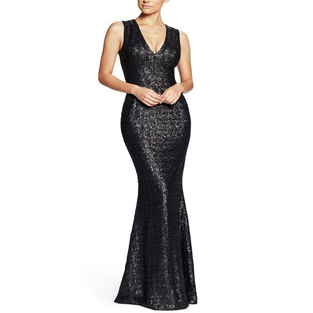 Dress the Population Black Sequin Backless Dress Size Small